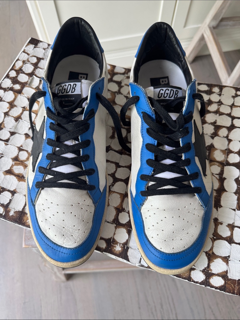 Golden Goose Men’s Low-Top Sneakers in White, Blue & Black